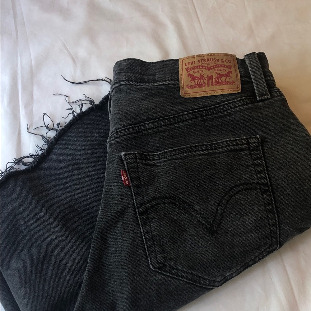 Levi's Black/Grey Frayed Hem Jean Shorts